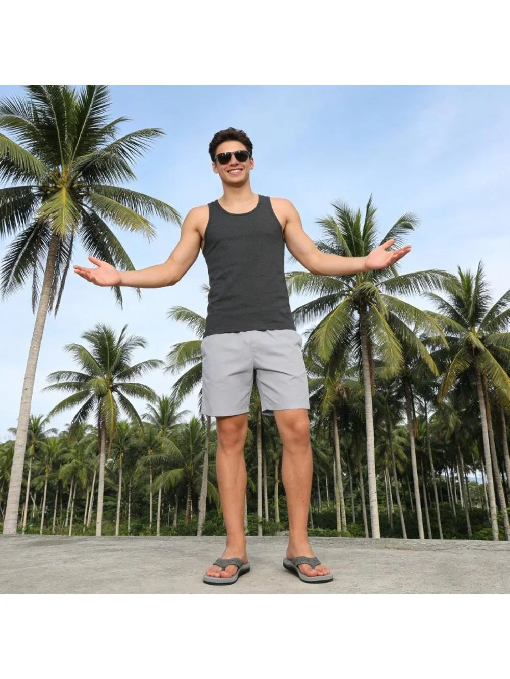 Men's Grey Flip Flops With Arch Support Comfortable Yoga Mat Sandals Casual